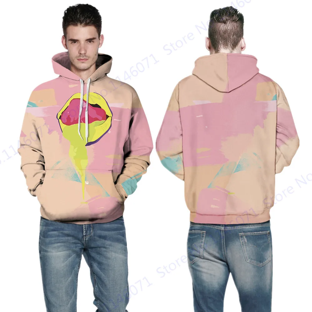 Autumn Mens Pink Sweatshirt Yellow Graffiti Sexy Lips