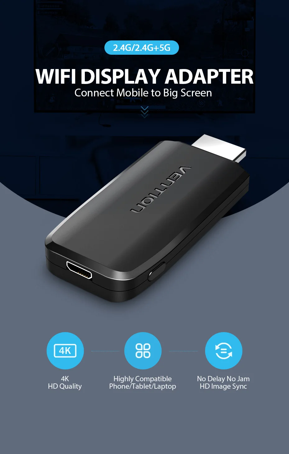 Vention беспроводной HDMI ТВ приемник 2,4G/5G WiFi Дисплей проектор 4K HD tv адаптер для Smart tv Stick для Android IOS беспроводной адаптер tv