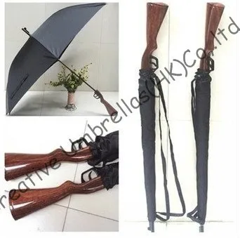 Винтовка имитация деревянного пушки зонтик, солнцезащитный крем, UPF> 40+ зонтик, прямой, длинная ручка ветрозащитный, 3,5 мм Стекловолокно Длинные ребра