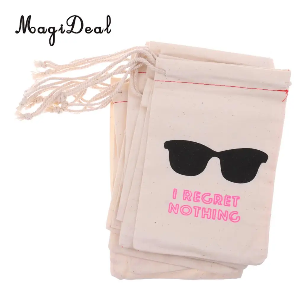MagiDeal 10x I REGRET NOTHING Cotton Muslin Favor Bags Bachelorette Party Hangover 