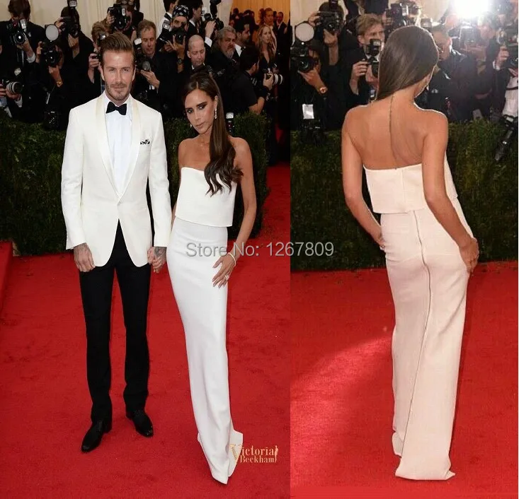 

New Arrivals Met Gala Victoria Beckham Red Carpet Strapless Backless White Long Style Celebrity Dresses