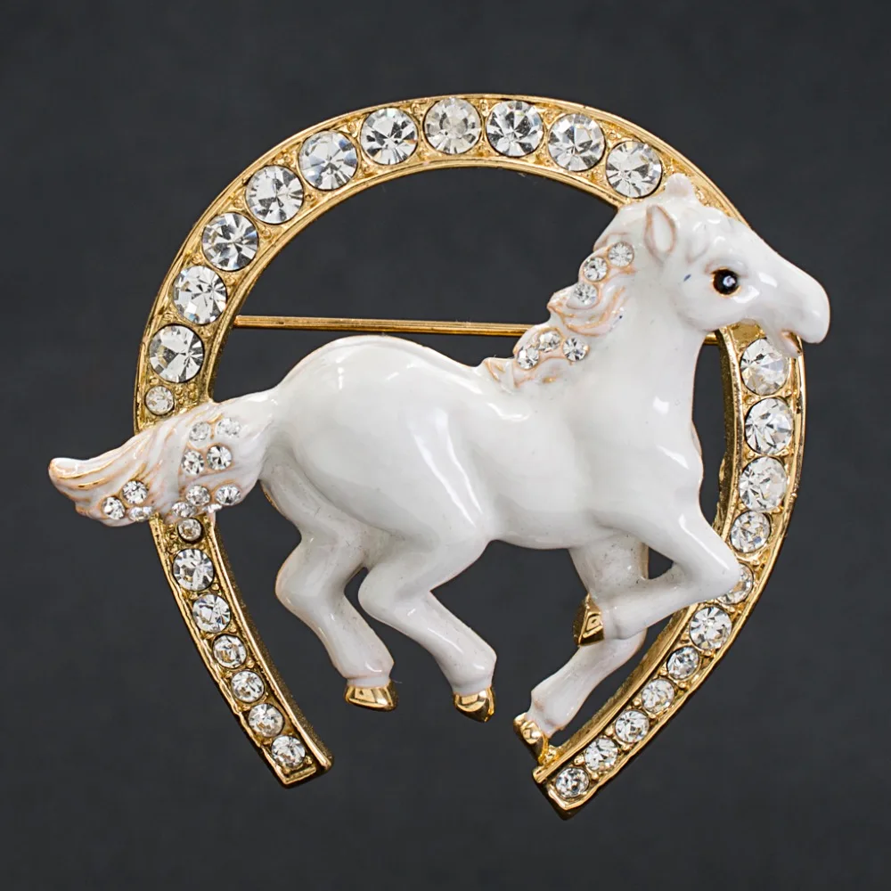 

Excellent Real Austrian Crystals Enamel Horseshoe Horse Brooch Broach Pin for Women Jewelry SBA4515 On Sale