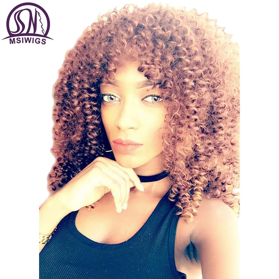 MSIWIGS 18 Inches Medium Afro Curly Wigs for Black Women