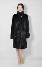 2016 winter woman fashion real fur mink coat stand collar 90cm length genuine leather mink fur