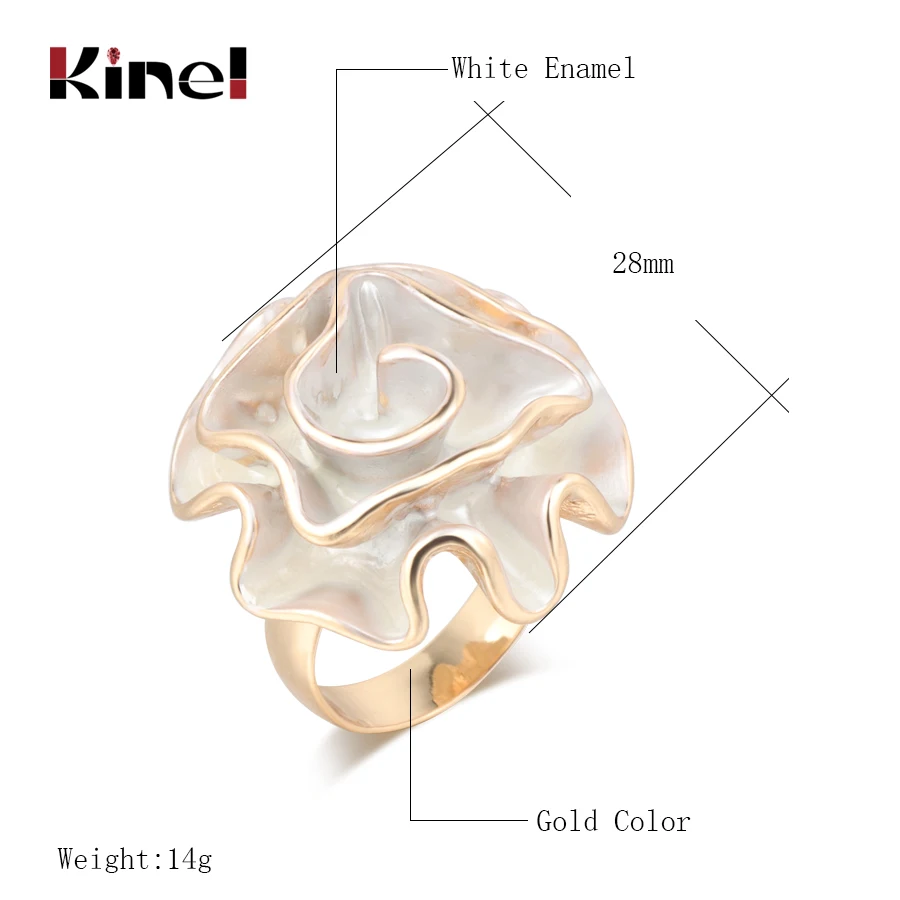 Kinel Hot Fashion White Enamel Rose Ring For Women Gold Color Fold Geometric Model Party Punk Rings Engagement Jewelry