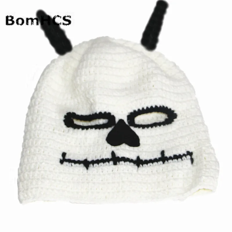 BomHCS смешной череп маска шляпа, ручной работы вязаный ребенок взрослых девочек мальчиков мужская шапка подарок на Хэллоуин