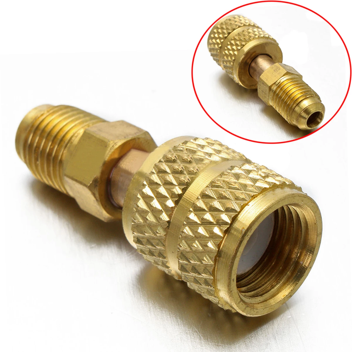 1x Brass Air Conditioners Adapter R410a Connector Adapter 1/4 inch Male to 5/16 inch SAE Female Charging Hose to Vacuum Pump