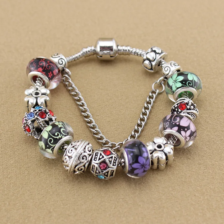 

European Vintage Mixed Coloured Glazed Crystal Fashion Silver Plated Noble Pndora Zipper For Women's Clothing Jewelry