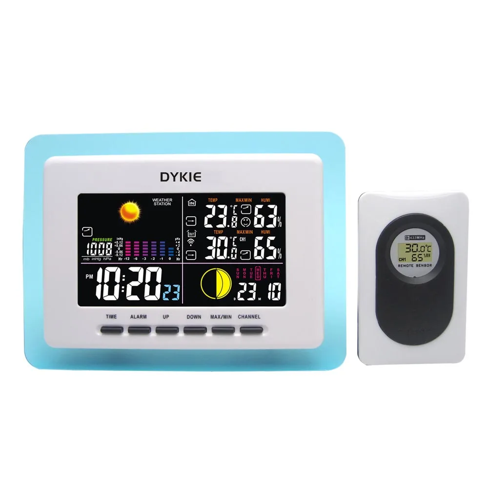 

Color Wireless Weather Station with Transparent Frame Indoor Outdoor Temperature Humidity Barometer and Digital Alarm Clock