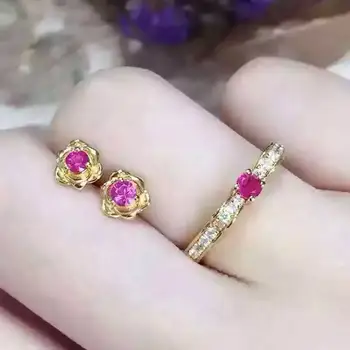 

Fidelity Natural ruby s925 sterling silver earrings ring Exquisite jewelry sets natural red gemstone fine jewelry gift for women