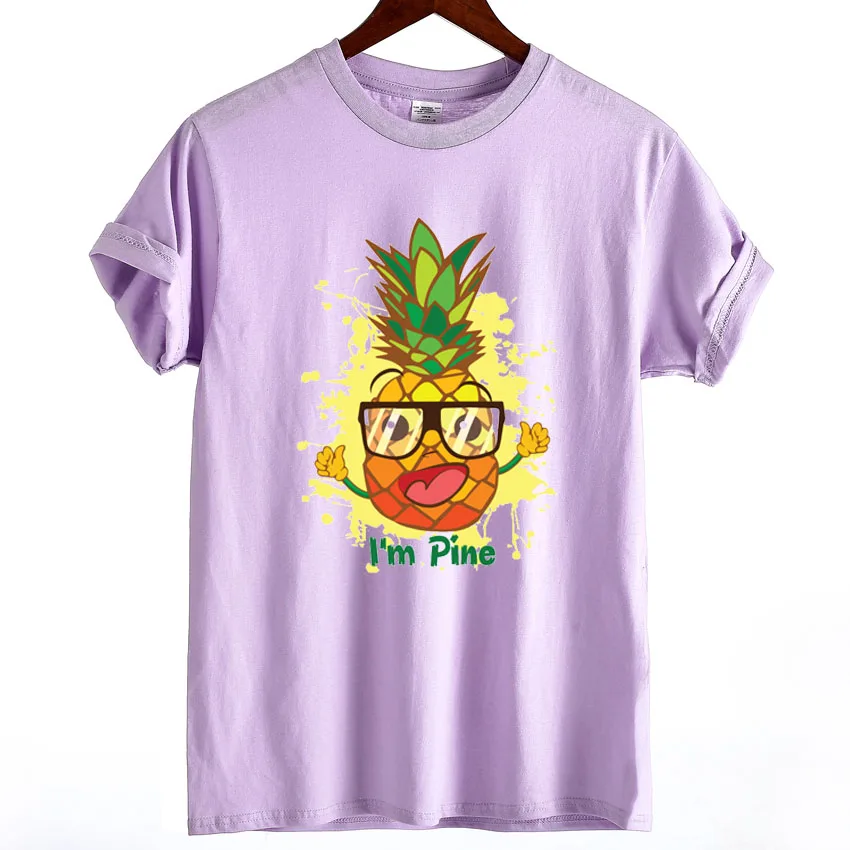 

2018 Fashion Women T-shirt Fruit Pineapple Printed Summer Cotton T shirt For Female Women's Funny I'm Pine Design Casual Top Tee