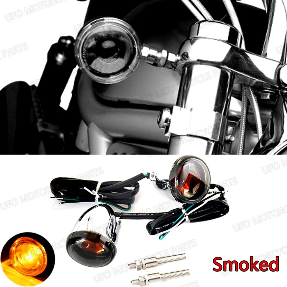Smoked Turn Signals Lighting Relocation Kit For Harley Dyna Fork 39mm