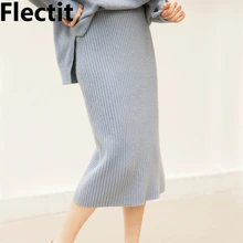 Флисовая осенне-зимняя женская трикотажная юбка миди в рубчик, шерстяная вязаная юбка с высокой талией черного, бежевого и синего цвета