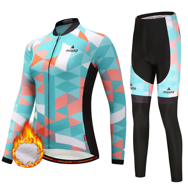 MILOTO наивысшего качества Зимняя Теплая Флисовая одежда велосипедная MTB Джерси велосипедные наборы женский набор трикотажных брюк для велоспорта - Цвет: 02
