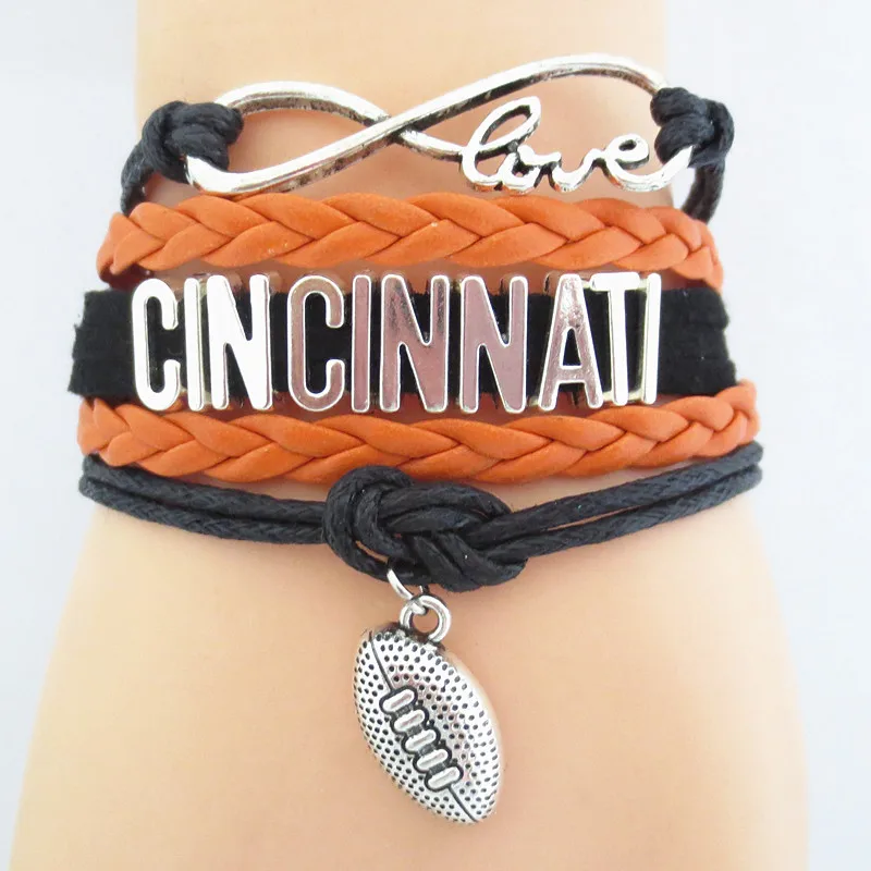 Buy SANDEI Jewelry Infinity Love CINCINNATI football Team Bracelet black orange