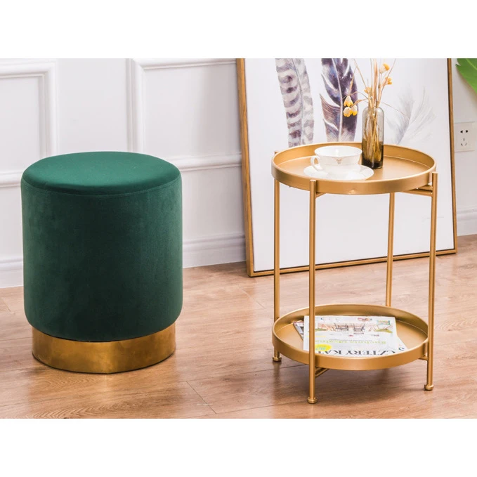 

New Household Low Foot Stool Round Small Metal Bench Revivalism Kids / Children Chair Living Room Small Tea Table Sofa Fabric
