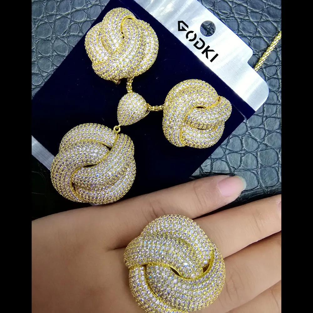 Роскошные серьги GODKI из 3 шт. кольцо ожерелье набор украшений кубического