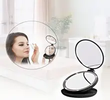 5X Magnifying And Normal Triple Folding Pocket Makeup Led Mirror Hand Compact Portable Chargeable Vanity Oval Cosmetic Mirror