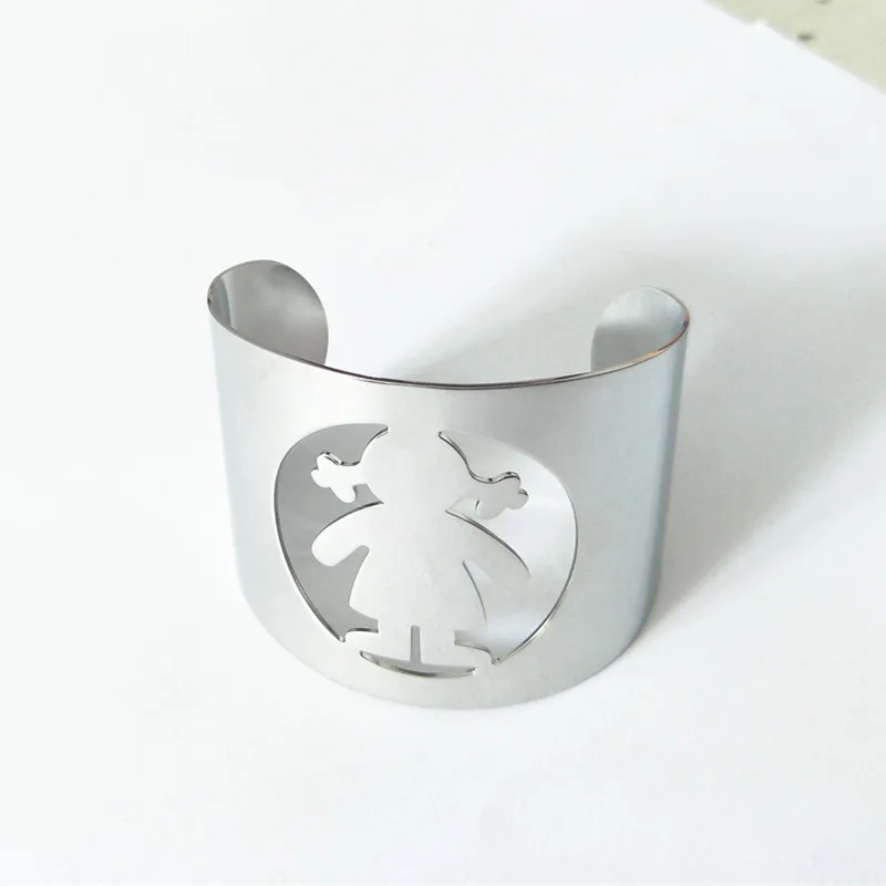 

Hot Sale Fashion Women Girls Punk Silver Stainless Steel Wide Boys Girls Bear Animal Bangles Bracelets Pulseras Jewelry