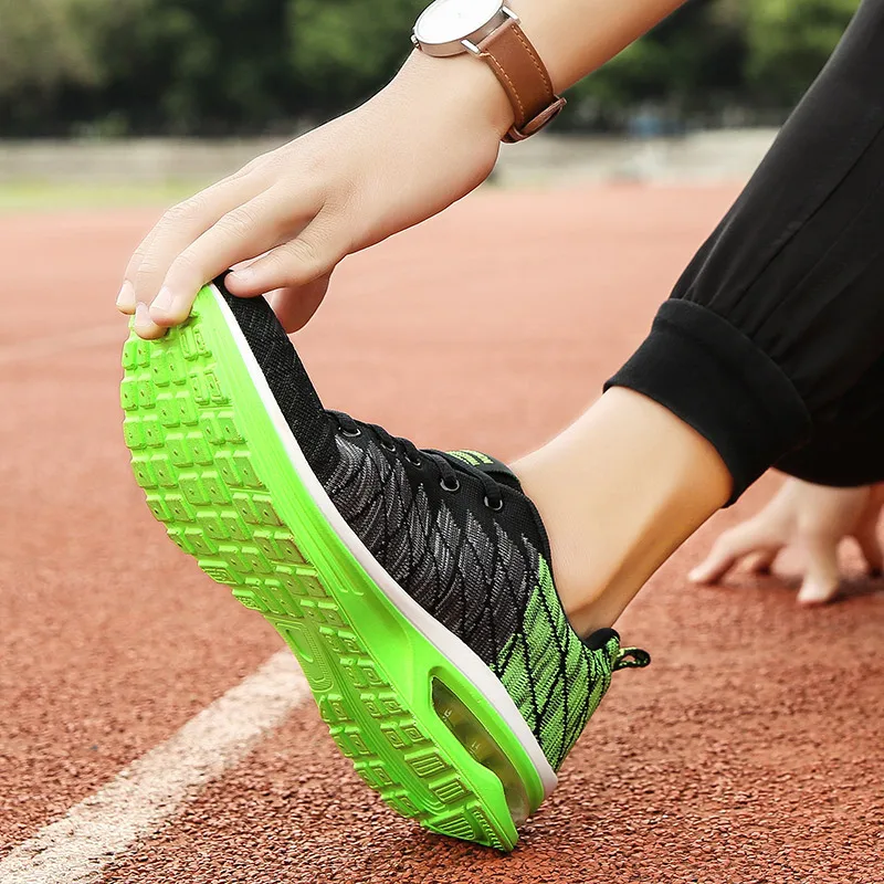 Hundunsnake/дышащая Женская теннисная обувь; сезон лето; черные кроссовки; женская спортивная обувь с воздушной подушкой; мужские кроссовки с сеткой; зеленые G-24