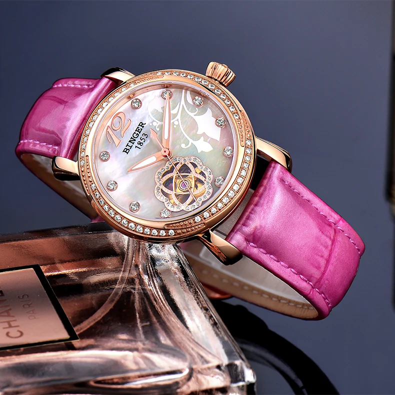 Japan MIYOTA Automatic Watches BINGER Brand Women Mechanical Watch Female Form Queen Series Rose Gold Waterproof Diamond