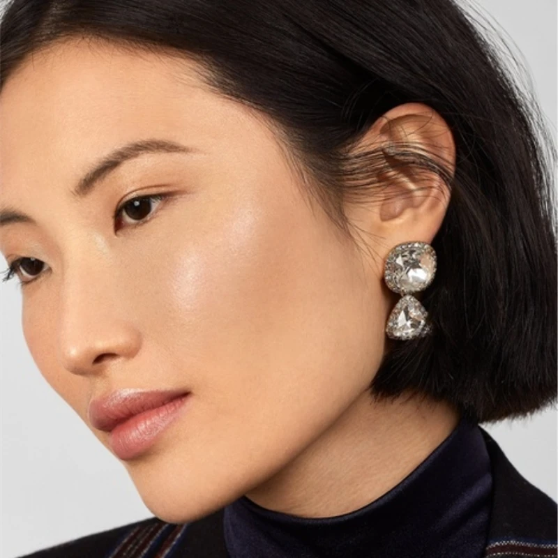 

JURAN 2019 new arrival Square Geometric crystal statement stud earrings for women rhinestone earrings vintage jewelry
