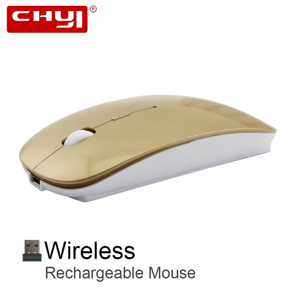 

CHYI Rechargeable Wireless Mouse Slim Silent Mouse 2.4Ghz 1600DPI Optical Mini Mice For Computer Desktop Laptop White Gold Black
