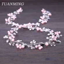 98 см розовый жемчуг свадебное украшение на голову с украшениями в виде кристаллов для невесты женские аксессуары для волос с длинным свадебное украшение для волос, лента для волос невесты ювелирные изделия для подружек невесты