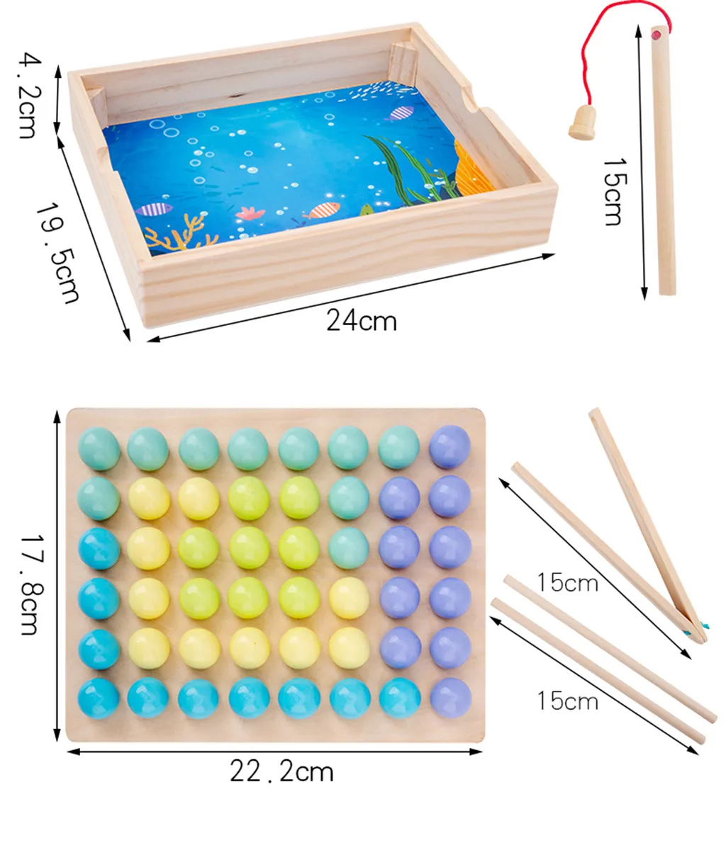  3-in-1 Children Fishing Game Wooden Ocean Magnetic Rod Count Numbers Matching Teach Math Toy Practi - 33063167292
