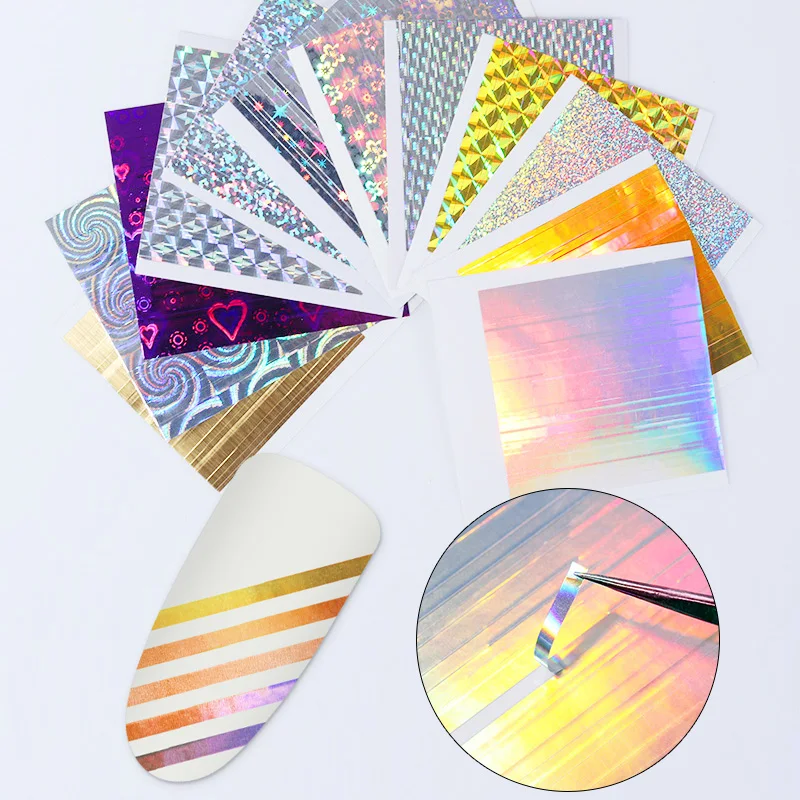 

BORN PRETTY Holo 3D Nail Sticker Stripe Adhesive Ultra Thin Laser Line Nail Foil Candy Decal 12/6 Sheets optional