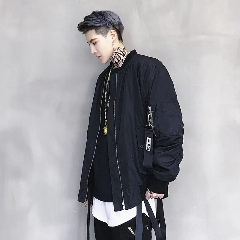 Mens Harajuku Printed Bomber Jacket 2019 Spring Men Streetwear Hip Hop Jacket Ribbon Design Jacket Zipper Coat Black WG202 Mens Harajuku Printed Bomber Jacket 2019 Spring Men Streetwear Hip Hop Jacket Ribbon Design Jacket Zipper Coat Black WG202