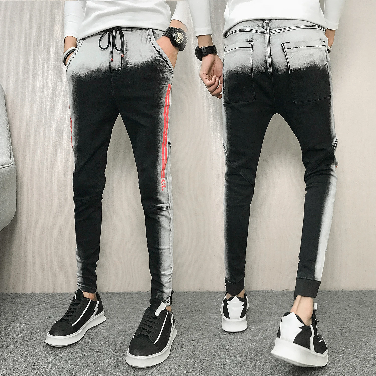 Мужские узкие джинсы брюки байкерские джинсы Модные джинсы зима 2018 мужские узкие джинсы прилив социальный парень