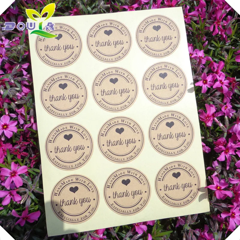

Black heart "thankyou" round seal affixed biscuit bag baking wrapped kraft paper decorative sticker