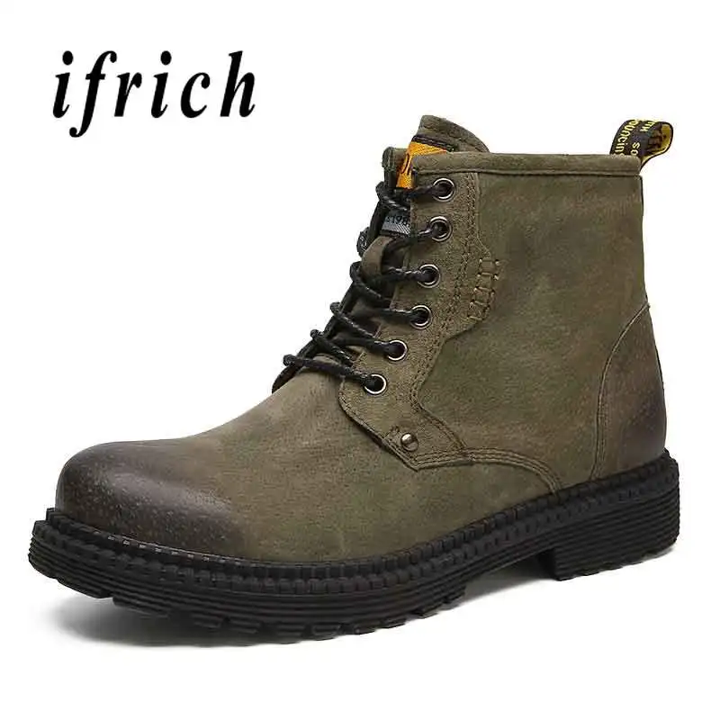 

New Cool Martin Boots for Men Comfortable Fashion Shoes Mens Non-Slip British Retro Boots for Men Green Black Work Men Boots