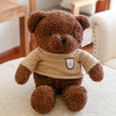 

about 38cm dark brown teddy bear plush toy sweater bear doll birthday gift b0646