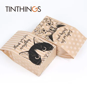 

100 Pcs kraft paper gift bag Candy cookies kraft paper bags gift packing Wedding home Party birthday gift packaging cat pattern