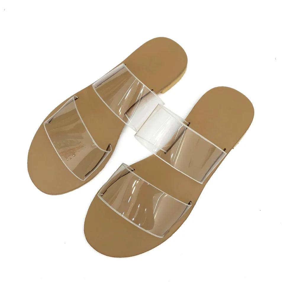 Women Fashion PVC Flip Flops Transparent Slippers Flat Heel Slides Lady Jelly Shoes Black White 