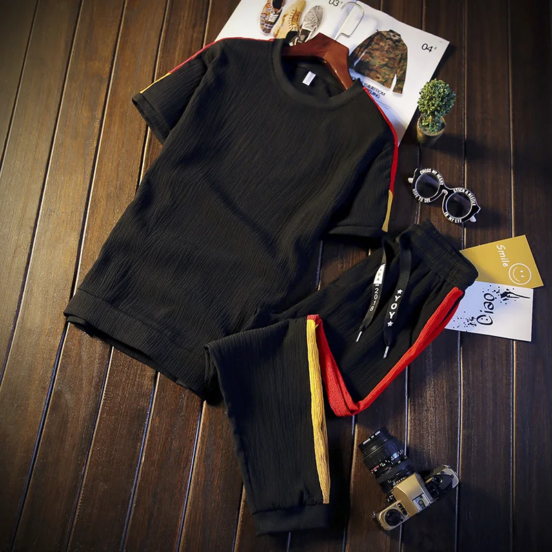 Tracksuit Men 2021 New Summer Set 2PC Sporting Suit Short Sleeve T shirt+Shorts Two Piece Sweatsuit+Pants Quick Drying | Мужская одежда
