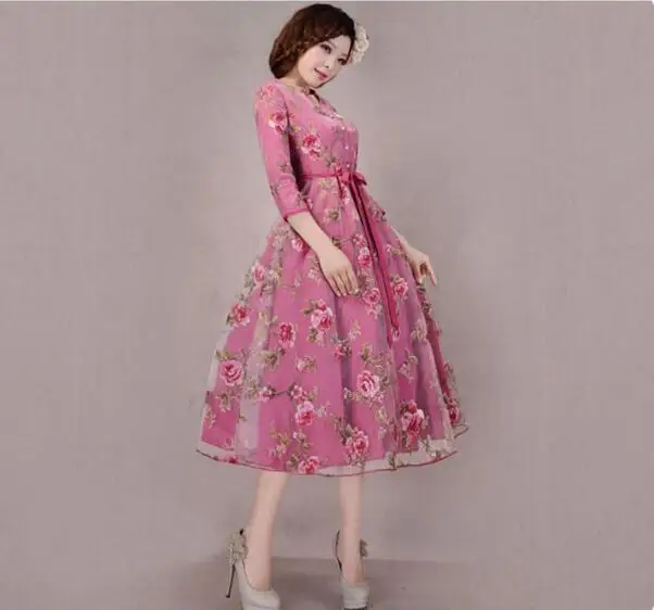 Новое поступление Весна Осень женское милое винтажное лоскутное платье с принтом цельное платье с поясом размера плюс S-3XL длинное платье