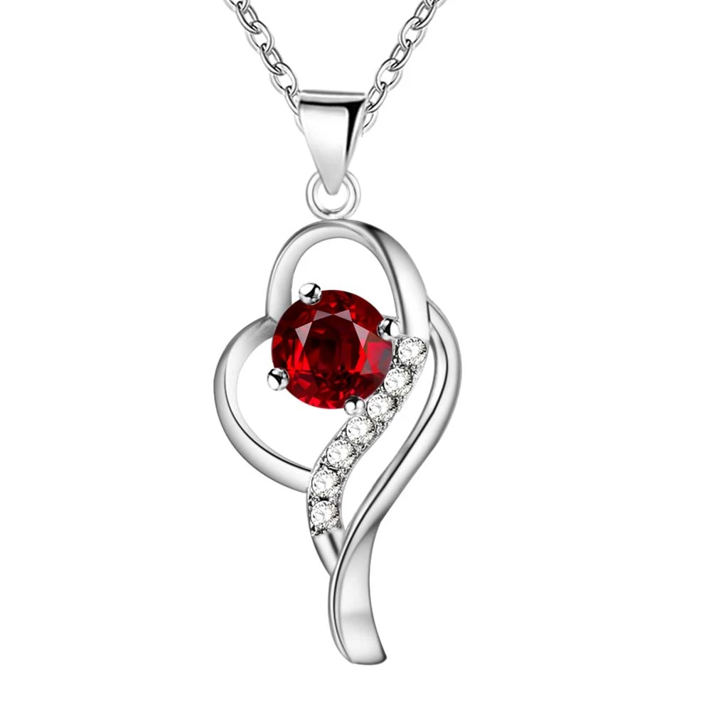 Посеребренные шарм jewelrys Ожерелье, 925 модные драгоценности кулон сердце с красным камнем AN674