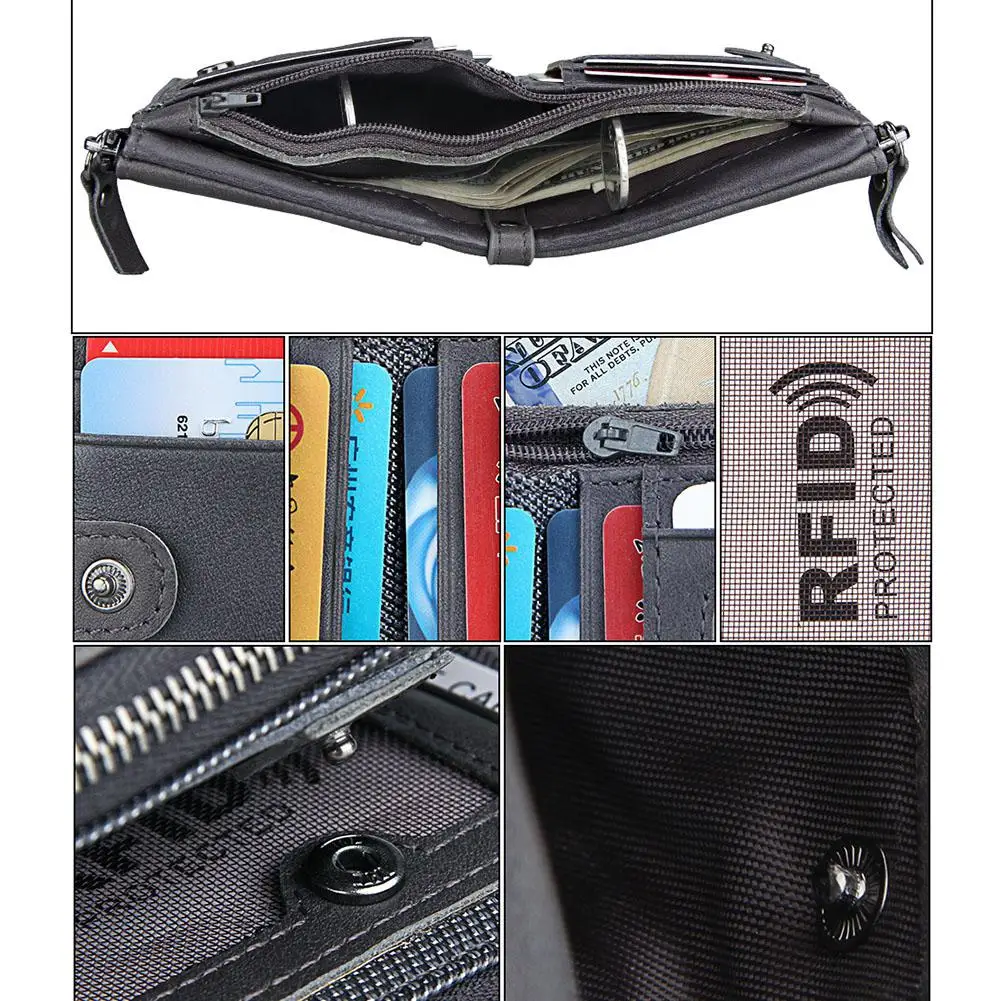 Banabanma Genuine Wallet Cowhide Leather Men Wallets Double Zipper Short Purse Coin Pockets Anti RFID Card Holders Wallet Men 40