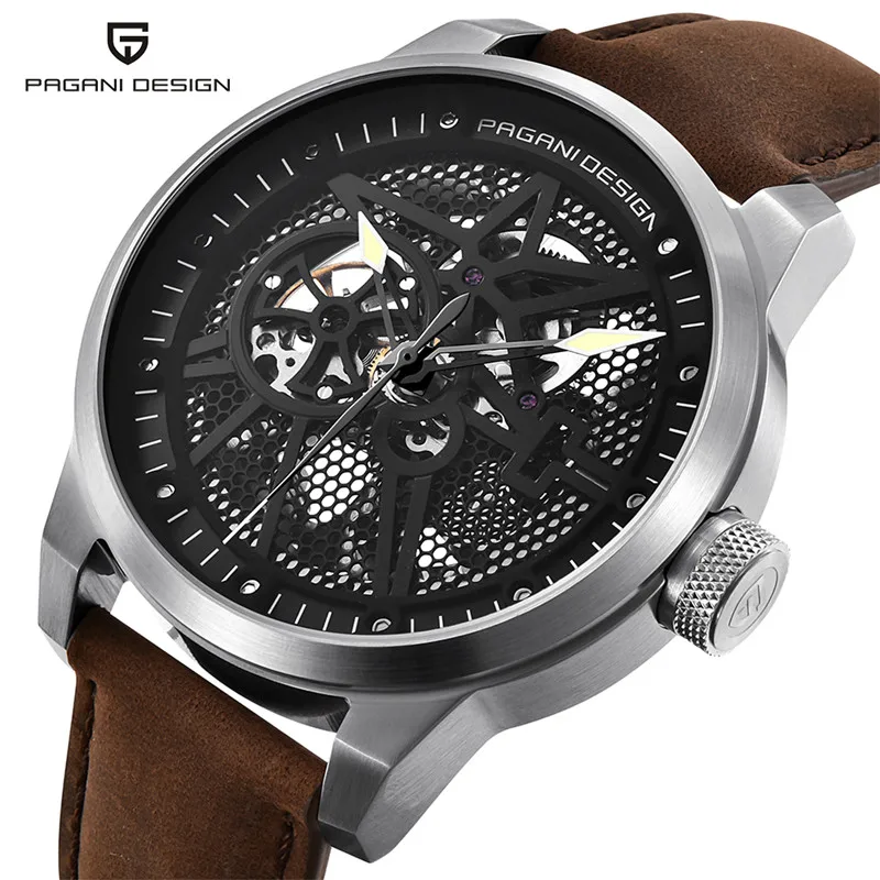 

PAGANI DESIGN Brand Luxury Watch Men Automatic Mechanical Skeleton Aviator Waterproof Leather Military Watches Relogio Masculino