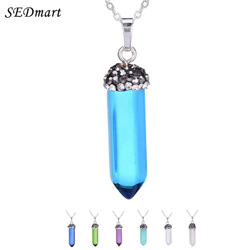 SEDmart Sparkly Rhinestone Top Crystal Bullet Pendant Necklace Healing