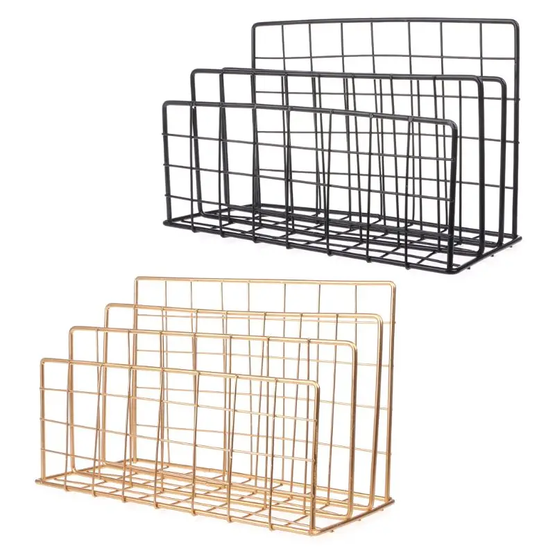 cheap Grid Wrought Iron Desktop Storage Rack Bookshelf Magazine File Organizer Holder