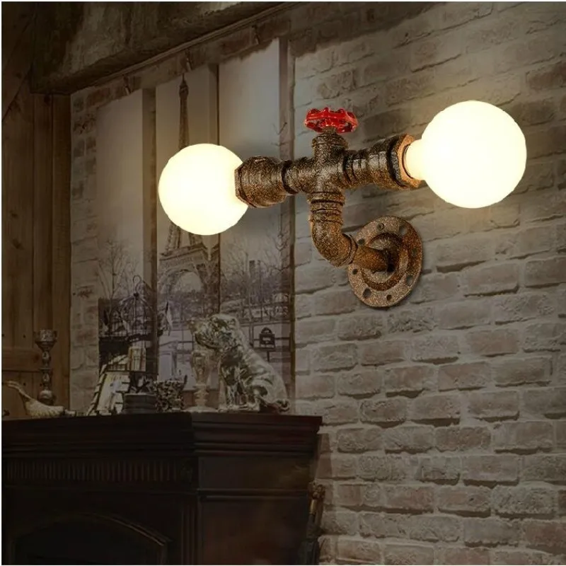 

Vintage 2 Lights Steam Punk Loft Industrial Iron Rust Water Pipe Retro Wall Lamps LED Wall Lights for Living Room Bedroom Bar