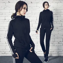 Women Sportswear Tracksuit Loose Zip Up Hooded Jacket Long Yoga Pants Running Jogger Fitness Workout Outfit Yoga Set Sport Suit selvedge embellished zip up pocket jogger pants