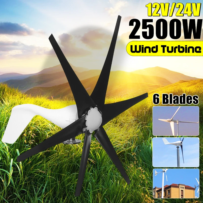 

2500W 12V/24 V 6 Blade Wind Turbines+Controller Wind Generator Power Windmill Energy Turbines Charge Home Or Camping