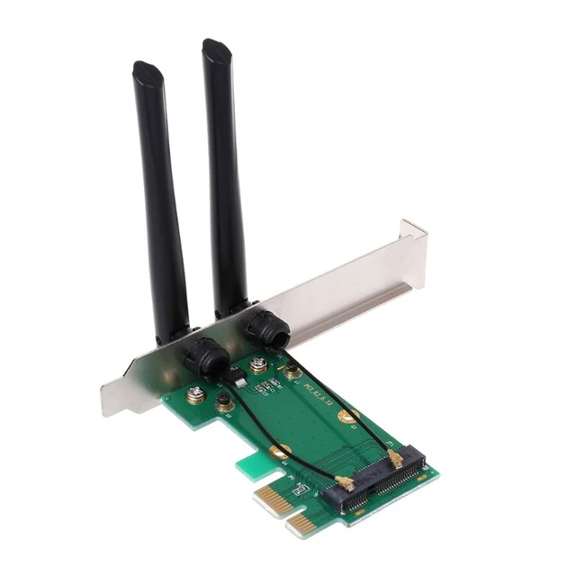 Tarjeta de red inalámbrica WiFi Mini PCI-E Express a PCI-E, adaptador, 2  antenas, PC