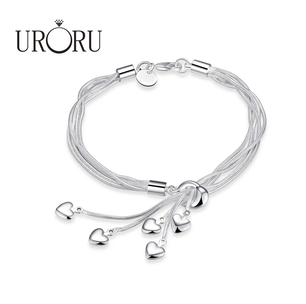 

URORU 2019 Trendy Style Snake Chain Bracelets for Women Copper Heart Shaped Bracelets Females Jewelry of Party Gift Hot Selling