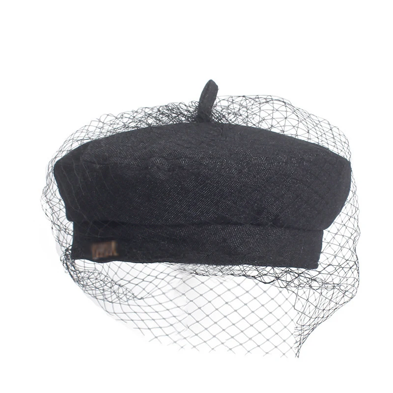 Beret with Veils Denim Beret Hat for Women Fashion 2018 New Autumn
